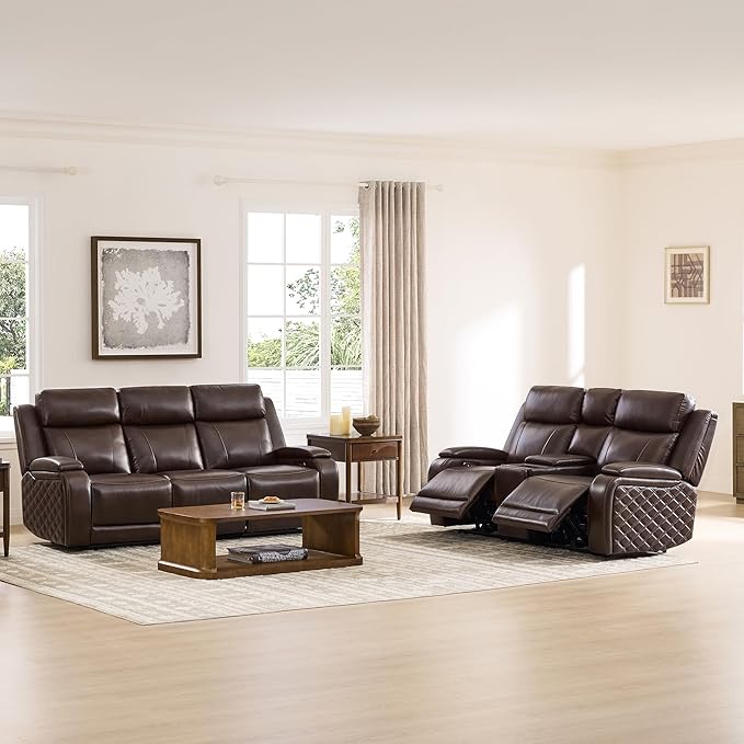 Watson & Whitely Genuine Leather Power Loveseat Recliner Sofa, Zero Gravity Reclining Loveseat with Power Headrest & Hidden Storage, Charging Ports, Dual Recliner Sofas for Living Room, Dark Brown