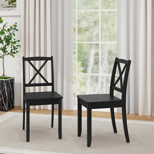 Giantex Wood Dining Chairs Set of 2, Armless Kitchen Chairs w/Rubber Wood Legs & Curved Backrest, Farmhouse Cross Back Diner Chairs, Wooden Side Chairs for Home Dining Room, Load 400 LBS, Black