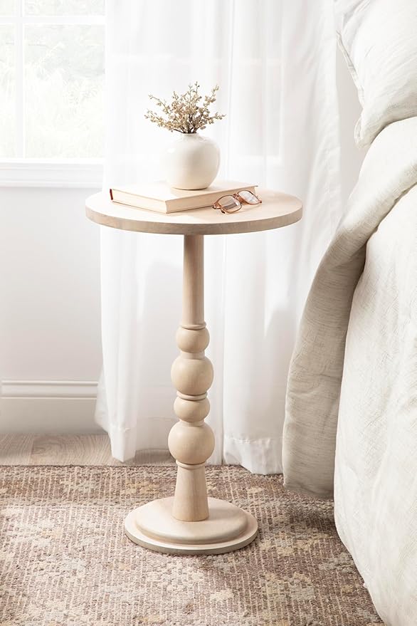 Kate and Laurel Wegner Traditional Wooden Round Side Table; 16 x 26; Whitewash; Elegant and Durable Pedestal Table for Use as Living Room End Table; Plant Stand; or Bedroom Nightstand