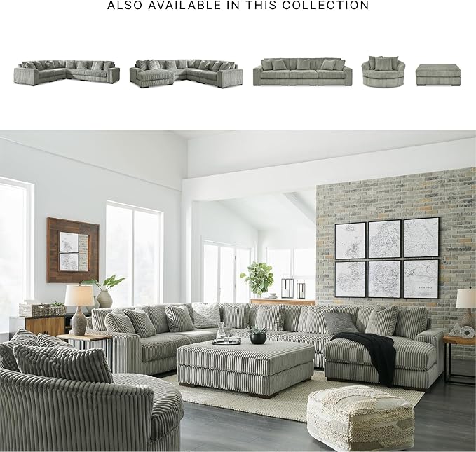 Signature Design by Ashley Lindyn Casual Anti Sag 3-Piece Sectional with Double Chaise, Reversible Cushions and 5 Accent Pillows, Gray