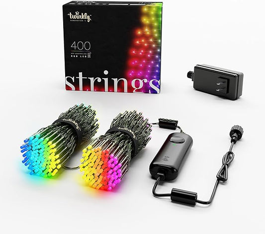 Twinkly Strings 400 LED RGB, LED Light String for in- and Outdoor, Smart LED Lights, Mappable LEDs, Compatible with Alexa and Google Home, IP44, Green Wire, 105ft