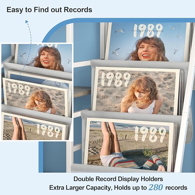 Record Player Stand with Vinyl Storage, Record Player Table with Record Storage 200 Albums, Turntable Stand with Record Holder Vinyl Display Shelf, Record Cabinet Media Stereo