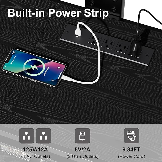 VECELO TV Stand with Mount and Power Outlet, Height Adjustable Entertainment Center with Storage Shelves for 32/55/65/70/75 inches Televisions, Console Table for Living Room, Bedroom, Matte Black