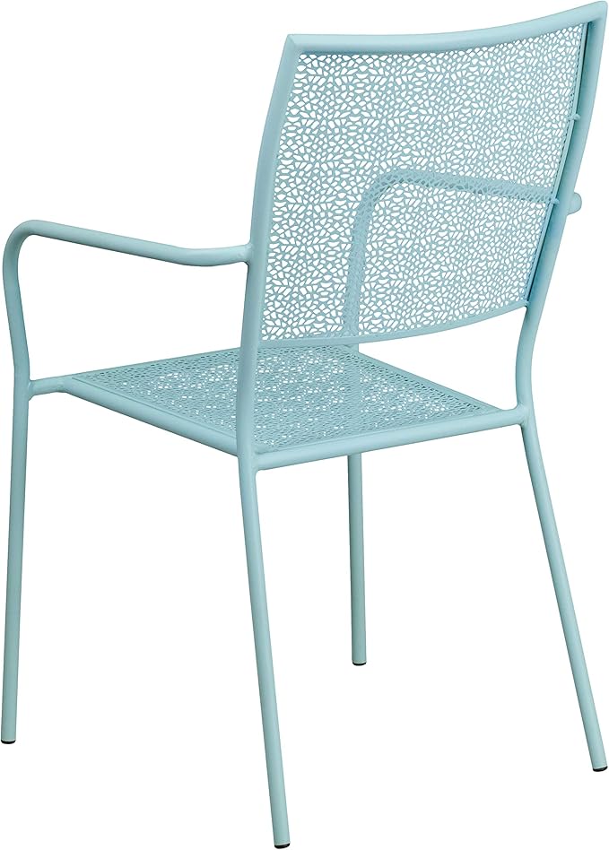 Flash Furniture Oia Commercial Grade 5 Pack Sky Blue Indoor-Outdoor Steel Patio Arm Chair with Square Back