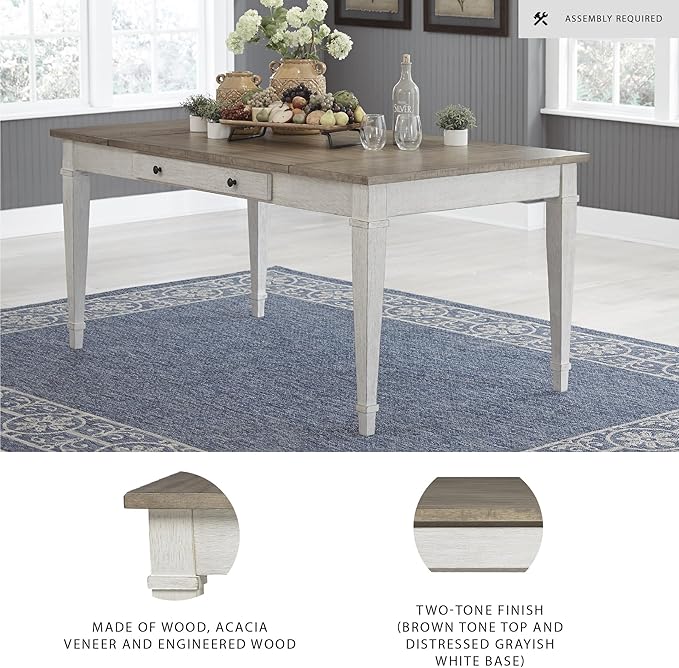 Signature Design by Ashley Skempton Farmhouse Rectangular Dining Room Table with Storage, White & Light Brown