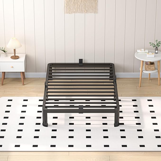 10 Inch Twin Heavy Duty 3500 lbs Bed Frame with Round-Corner Legs & Anti-Squeak Design – Quick Assembly Metal Platform, No Box Spring Needed