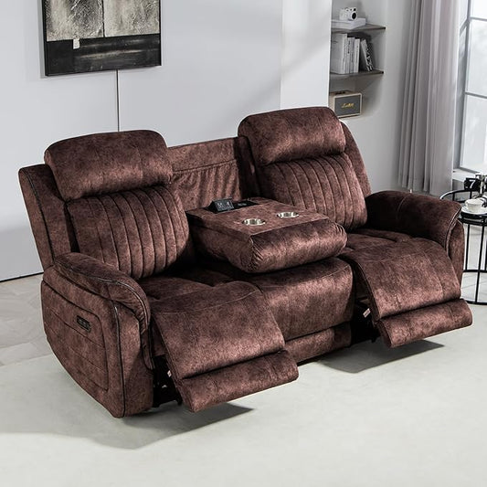 Zero Gravity Power Reclining Sofa with Adjustable Headrest, Electric Reclining Couch with Wireless Charge, USB Ports, Power Loveseat Recliner Sofa for Living Room(Brown-Sofa)