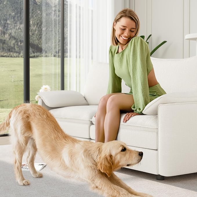 Vesgantti 74" Loveseat Sofa for Living Room, Comfy Cloud Couch Deep Seat Chenille Modern 2 Seater Small Sofa with Armrest Pillow, Easy Assembly for Small Spaces, Snow White | Sink-in Comfort, Height Adjustable, Easy Rearrangement, Extra-deep Ottoman, S...