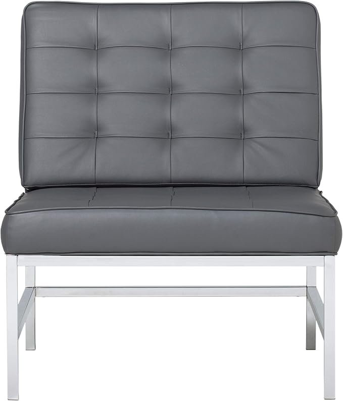 Ashlar Modern Accent Chair in Blended Leather, Chrome/Gray