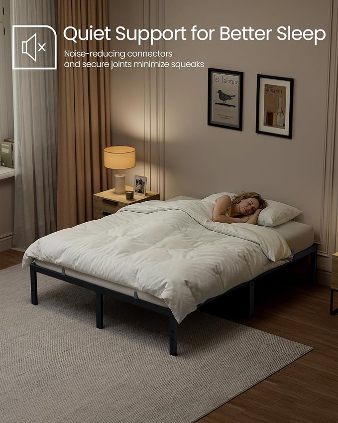 VASAGLE Full Metal Bed Frame 14 Inches Tall, 1100 lb Weight Capacity, No Box Spring Needed, with Under-Bed Storage, Easy Setup, Heavy-Duty Platform Bed, Mattress Retainers, Matte Black URMB652BD02S