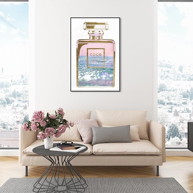 The Oliver Gal Artist Co. Fashion and Glam Wall Art Canvas Prints Blush Ocean Spray Perfume Home Décor, 30" x 45", Black Floating Frame