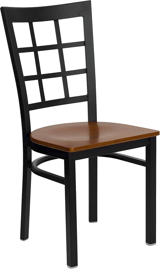 Flash Furniture HERCULES Series Black Window Back Metal Restaurant Chair - Cherry Wood Seat