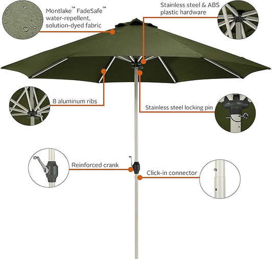 Classic Accessories Montlake™ Fadesafe™ 9' Round Aluminum Patio Umbrella, Heather Fern