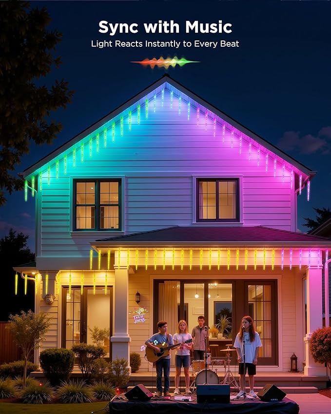Brightown Smart Icicle Lights for Outside, 62.4ft with 40 Tubes 200 LED Color Changing Icicle Christmas Lights Decoration, APP Controlled Customize Display DIY Dynamic Waterproof Connectable