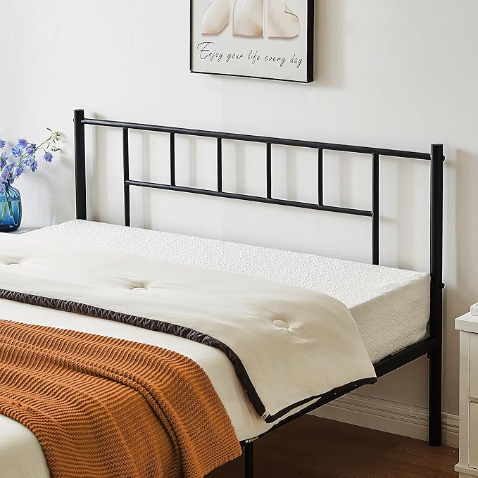 VECELO Queen Metal Platform Bed Frame with Headboard, Heavy Duty Steel Slat Support, Under Bed Storage,No Box Spring Needed, Easy Assembly