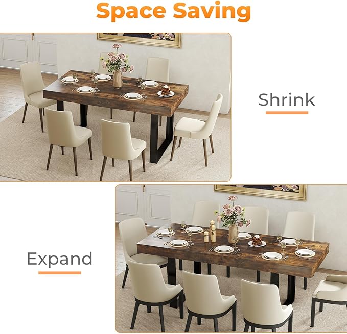 63"-78.7" Rectangular Extendable Dining Table, 6-8 Extendable Dining Table, Conference Table, Kitchen Table with Slide Track, Tapered U-Shaped Wood Legs for Office, Living Room-Rustic Brown