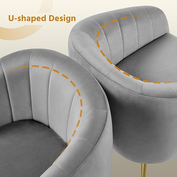 Yaheetech Accent Chair, Modern Barrel Vanity Chair with Gold Metal Legs, Tufted Accent Armchair for Living Room/Bedroom/Office/Makeup Room Gray, Set of 2