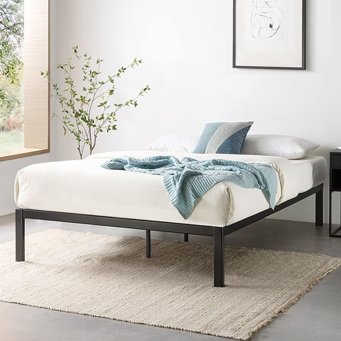 Mellow Rocky Base C 14" Platform Bed Heavy Duty Steel Black, w/ Patented Wide Steel Slats (No Box Spring Needed) - Full