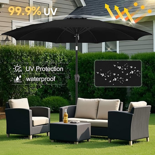 FLAME&SHADE 10 ft Outdoor Market Patio Table Umbrella with Fiberglass Rib Tips and Tilt, Black