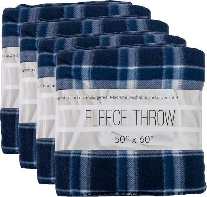 Trail maker 24 Pack Bulk Plaid Sherpa Fleece Throw Blankets 50 x 60 for Wedding Guests, Homeless, Pets | Plaid Fleece Throw Blankets Bulk