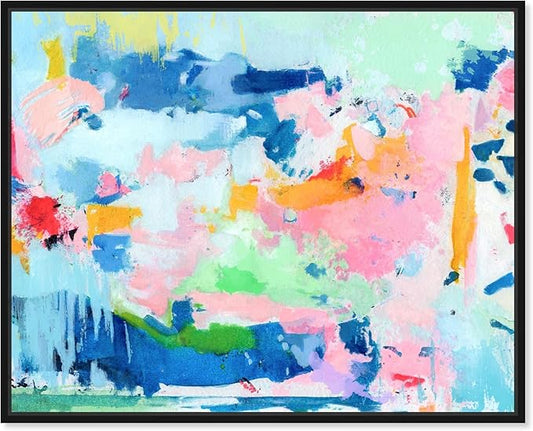 Art Remedy Peaceful Haven Canvas Bright Colorful Abstract Wall Art, Black Frame, 45" x 36"