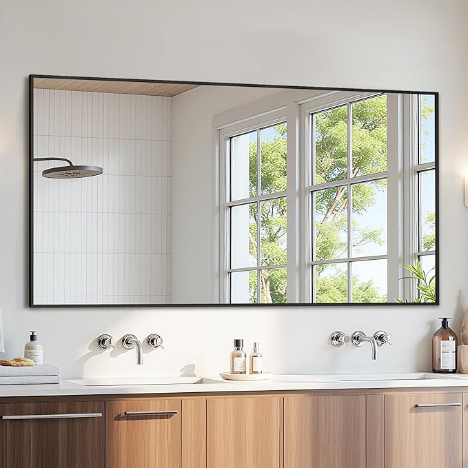Bathroom Mirrors for Over Sink 60" x 30", Black Metal Frame Rectangle Wall Mirror, Modern Farmhouse Vanity Mirror(Horizontal/Vertical)