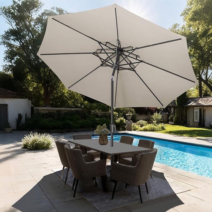 9ft Outdoor Patio Umbrella - 2-Tier Table Umbrella Waterprool UV Protection, Sombrillas de Patio with Push Button Tilt, Sun Umbrella for Pool, Porch, Garden, Backyard (Taupe)
