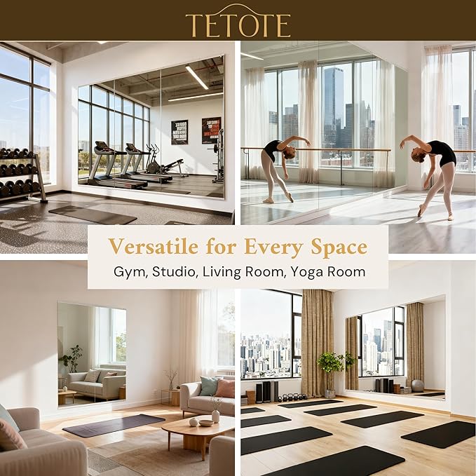 TETOTE Gym Mirrors for Home Gym Wall Large 72" x 36" - 2PCS Workout Exercise Fitness Mirror, Tempered Glass Frameless Full Length Mirror for Garage, Dance Studio, Yoga, Bedroom, Living Room