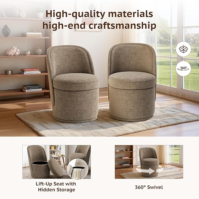 Swivel Accent Chair, 360° Swivel Chair with Hidden Storage, Modern Small Barrel Swivel Armchair for Living Room/Bedroom, Brown