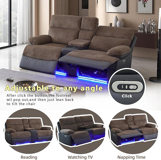 A Ainehome Power Recliner Loveseat with LED Light, Power Reclining Living Room Set, Reclining Sectional Sofa Couches with USB Port/Hidden Storage for Living Room/Office/RV