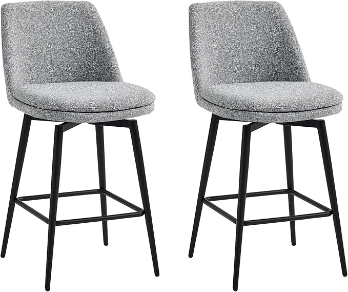 CHITA Swivel Bar Stools, 27.2" Counter Height Bar Stools Set of 2, FSC Certified Upholstered Modern Counter Stools, Metal Legs, Fabric, Grey (Multi-Colored)