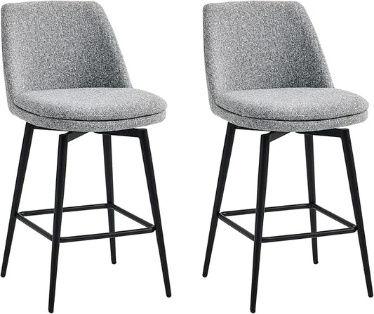 CHITA Swivel Bar Stools, 27.2" Counter Height Bar Stools Set of 2, FSC Certified Upholstered Modern Counter Stools, Metal Legs, Fabric, Grey (Multi-Colored)