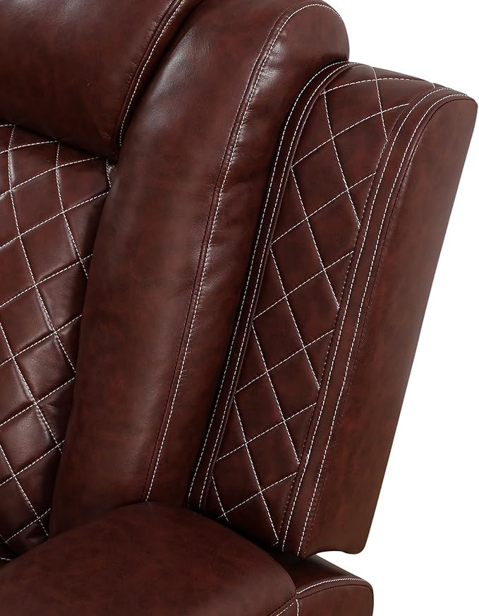 Power Recliner Sofa Set for Living Room, Leather Reclining Sofa Sets with Storage Console, Living Room Furniture Sets with LED Lights(Sofa and Chair,Wine)