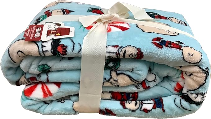 Berkshire Blanket & Home Co Peanuts Winter Blanket, Polyester (Light Blue - Characters Singing and Peppermint Snowball, Full/Queen)