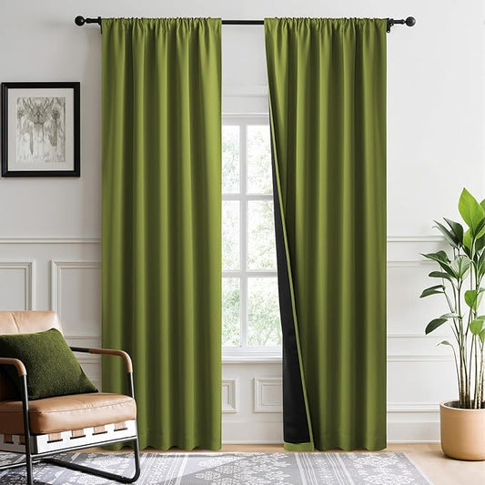 NICETOWN 2 Panels 100% Blackout Curtains, Olive Green 52x84 Inches Black Lined Insulated Window Treatment, Total Light Blocking Rod Pocket Drapes for Living Room, Energy Saving and Privacy Protection