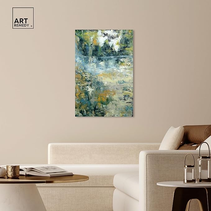 Art Remedy Green Moss Monet Garden Green Abstract Canvas Wall Art, Gallery Wrapped, 30"x45"
