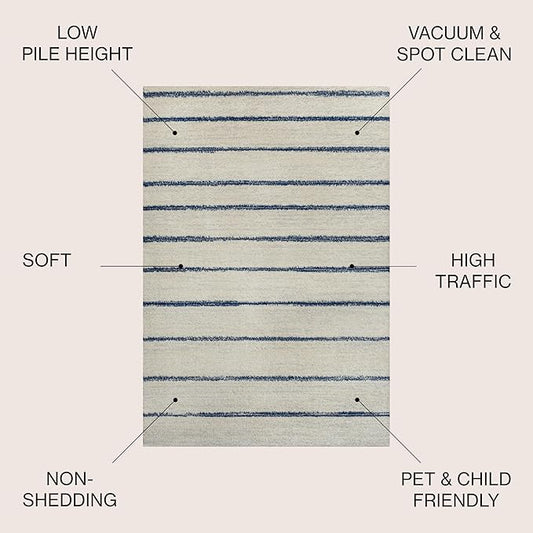 JONATHAN Y Williamsburg Minimalist Stripe Cream/Navy Indoor Area Rug, 4x6, Contemporary, Modern, Easy-Cleaning for Living Room, Bedroom, Kitchen, Pet Friendly, Non-Shedding (MOH201E-4)