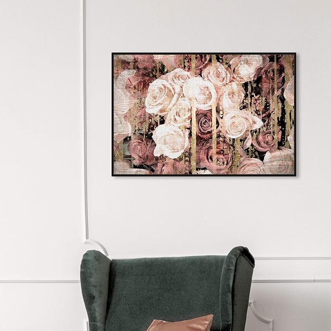 The Oliver Gal Artist Co. Floral and Botanical Framed Wall Art Canvas Prints 'Shabby Chic Romance' Florals, Pink, Brown, 36" x 24"