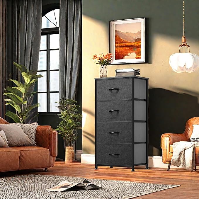 YITAHOME Dresser with 4 Drawers - Fabric Storage Tower, Organizer Unit for Bedroom, Hallway, Closets - Sturdy Steel Frame, Wooden Top & Easy Pull Fabric Bins