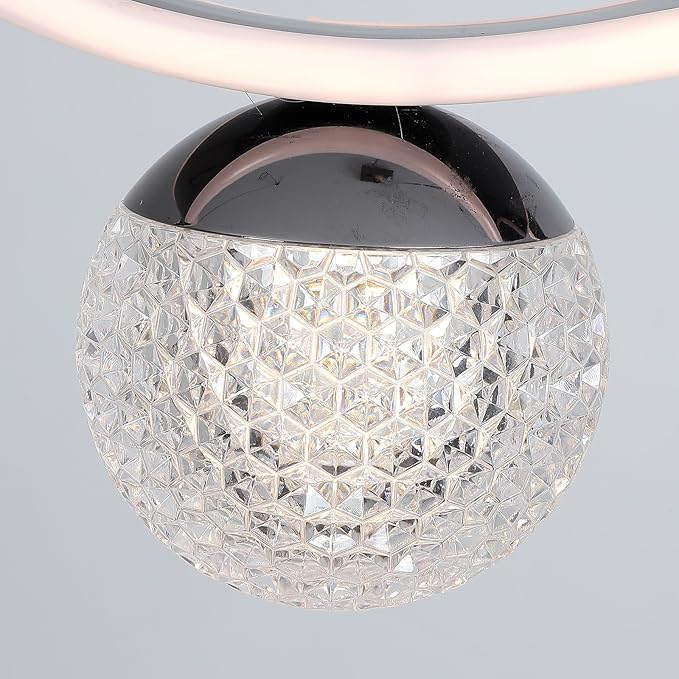Modern LED Globe Pendant Light, 39in Dimmable Black Hanging Chandelier Light Fixture, 2-Wave Kitchen Pendant Lighting Over Island, Dining Room Lights Ceiling Hanging Over Table (2-Bulb)
