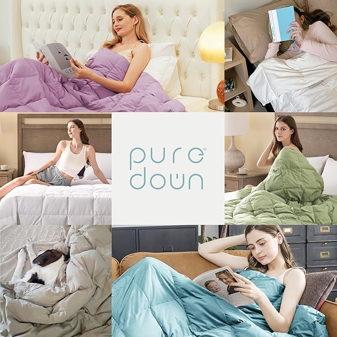 puredown® Soft Feather Down Blanket Lightweight Packable Down & Feather Fill Blanket for Indoor and Outdoor Use, King Size Blankets, Sea Blue