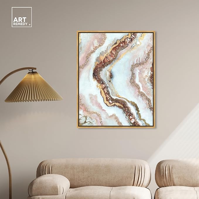 Art Remedy Blush Geode Framed Mineral, Agate & Geode 1 Piece Canvas Wall Art, 31.5" x 37.5", Gold Frame
