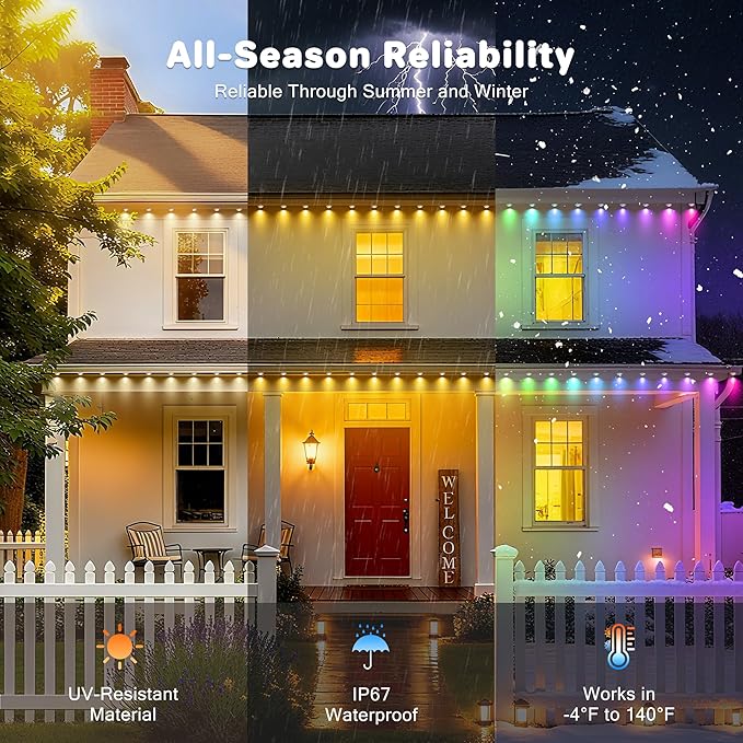 Permanent Outdoor Lights for House, 60 LED 100ft RGBIC Eaves Lighting, Year-Round Smart Lights for Patio Decor & Outdoor Parties, Game Day, Easter, Holiday Decor