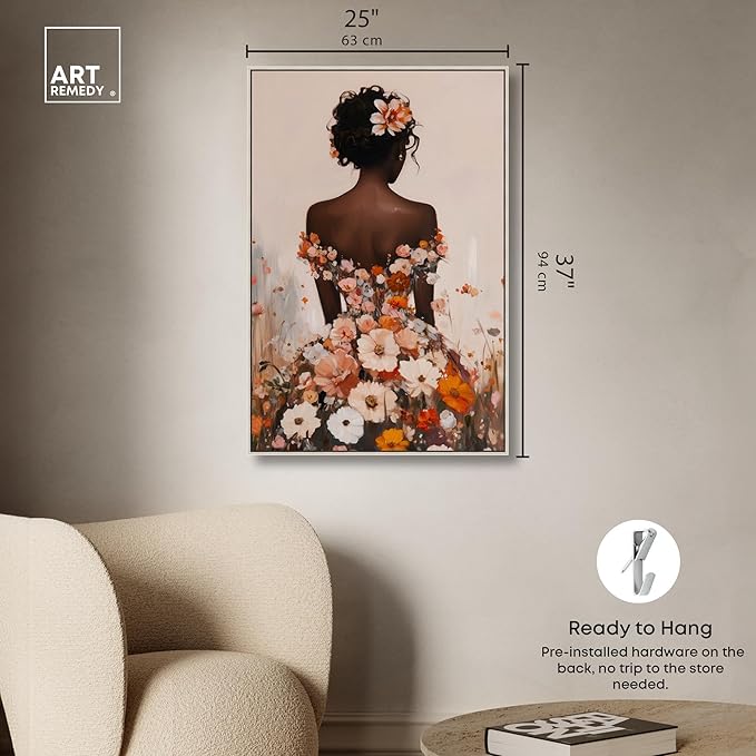 Autumn Bloom Dress Canvas Print Fashion Wall Decor by Art Remedy, Silver Frame, 24 x 36