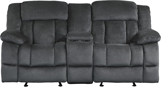 Lexicon Home Theater Seating, Wall Hugger Manual Reclining Loveseat with Center Console, Cup Holders, 2-Seat Dual Glider Recliner Loveseat for Living Room, 79" W Loveseat, Charcoal