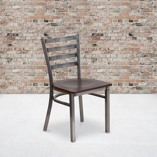 Flash Furniture HERCULES Series Clear Coated Ladder Back Metal Restaurant Chair - Walnut Wood Seat