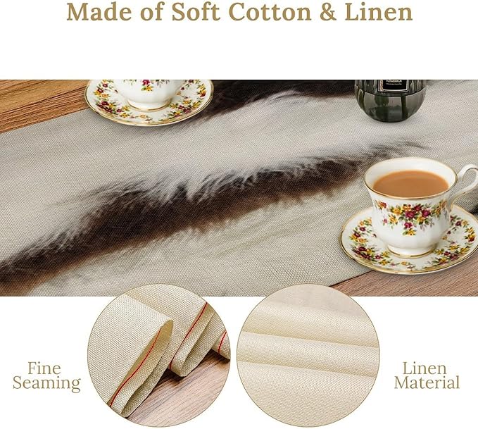 Cow Print Table Runner 3D Cow Fur Skin Brown Cowhide Country Farmhouse Wild Animal Theme Table Runner for Living Room Kitchen Dining Table Decoration 13x60in