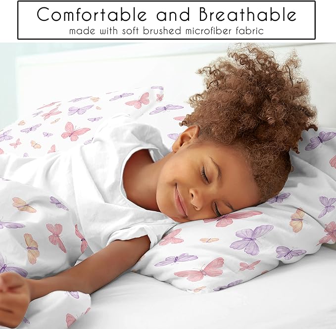 Sweet Jojo Designs 3-Piece Queen Comforter Set (Pink/Purple Shabby Chic Butterfly) for Girls, Teen, Kids Full Size Bedding, Bed in a Bag incl. Blanket & Pillow Sham (Colorful, Watercolor, Butterflies)