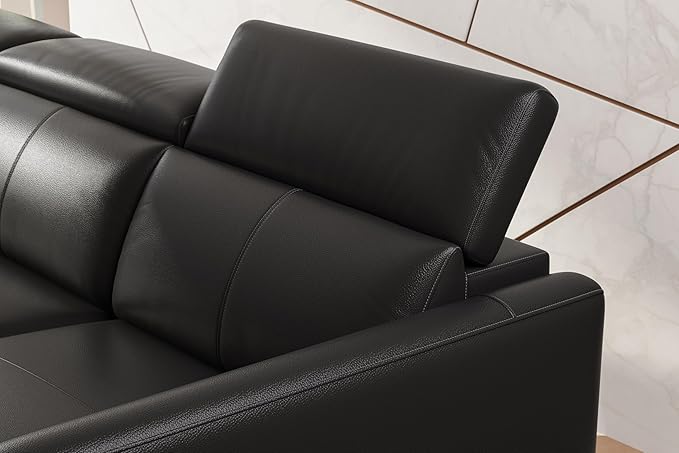 Valencia Andria 99.5" Leather Reclining Sectional Sofa, 3 Seater Reclining Couch with Right Hand Chaise | Italian Nappa 11000 Top Grain Leather | Power Reclining Seat with Adjustable Headrests - Black