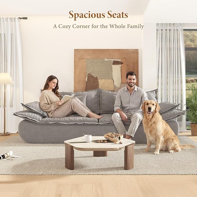 Vesgantti 86.6" Cloud Couches for Living Room, Cozy Chenille Boneless Couch with Curved Armrest, Modern Stylish Sailboat Sofa with Deep Seat, No Assembly Required, Light Grey